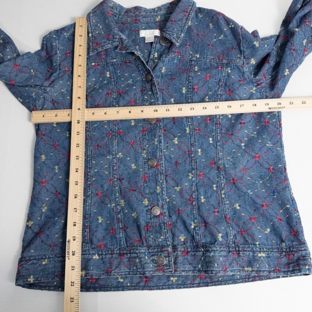 Vintage Embroidered Denim Light Shirt Jacket Colorful Dopamine Y2K Indie Large - Picture 4 of 16